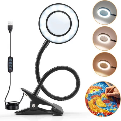 Clip On Light, 10X Lighted Magnifying Glass with 3 Colors+10 Black  - Image 1 of 4