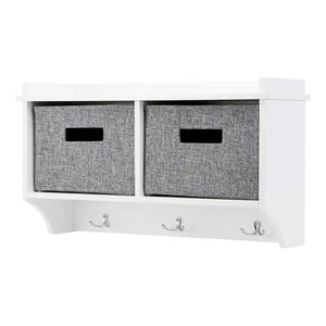 Wandgarderobe mit 3 Haken & 2 Aufbewahrungskörben Flurregal weiß - Bild 1 von 5