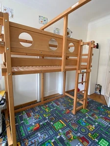 Billi-Bolli Etagenbett 90x200 Buche mit Themenbrett, Steuerrad und Kletterseil - Bild 1 von 1