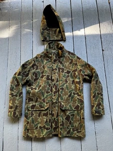 Vintage Woolrich Gore-Tex 100% Wool Camo Hunting Jacket with Removable Hood Sz.M - Picture 1 of 24