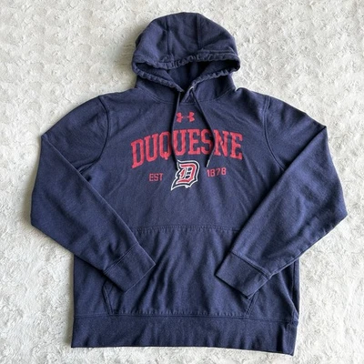 Duquesne University Hoodie Sweatshirt Mens Medium Navy Spell Out Logo Dukes UA - Image 1 of 4