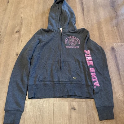Vintage Y2K Victorias Secret PINK University Zip Up Hoodie Womens Medium Gray - Image 1 of 4
