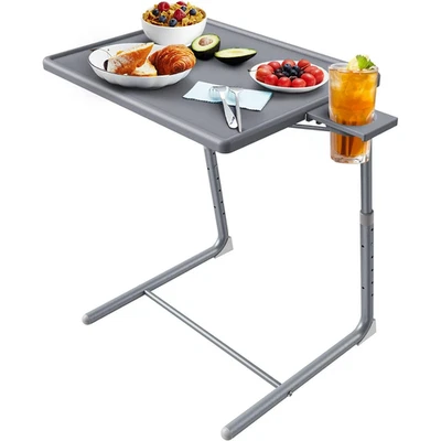 Adjustable TV Bedside Tray Table with Cup Holder Gray Laptop Stand USA Seller - Image 1 of 4