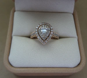 LOVELY 14K ROSE GOLD .65 CTW DIAMOND HALO PEAR SHAPE RING - Picture 1 of 7