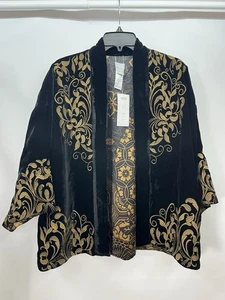 NWT Chicos Reversible Black Velvet Embroidered Kimono Jacket Ruana S/M $169 - Picture 1 of 12