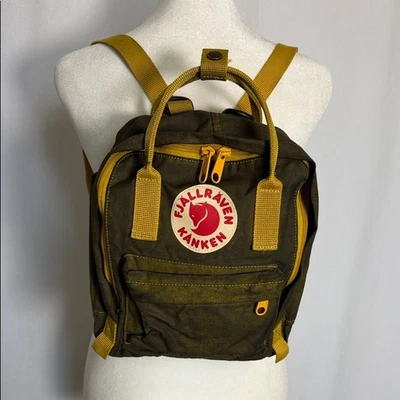 Fjallraven Kånken Olive Green Mustard Yellow Mini Backpack 10x11x5.5 Unisex Kids - Image 1 of 4