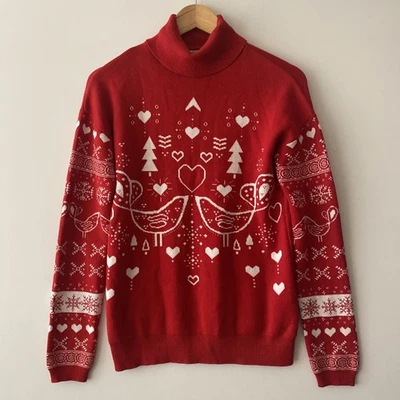 NEXT Christmas Jumper Sz 8 Red White Roll Neck Cotton Festive Women - Image 1 of 4