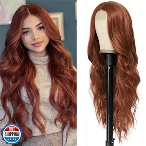 Lovenia lange kastanienbraune wellige Perücke für Frauen mit Spitzenhaaransatz 26 Zoll Ingwer Wi - Bild 1 von 5