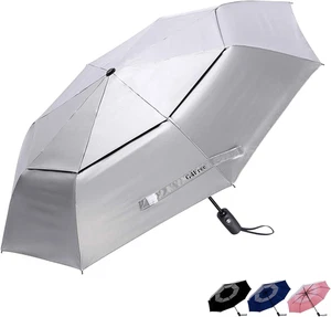 UPF 50+ UV Protection Travel Umbrella 42/46 Inch Windproof Silver Coating Sun B - Picture 1 of 12