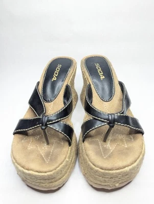 Sandalias de plataforma Soda vintage talla 7 Wms cuero negro con correas Y2k  Foto 1 de 4