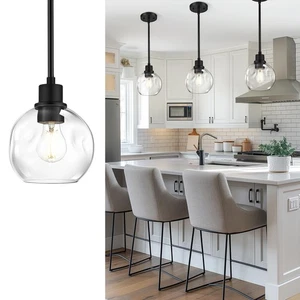 7 Inch Black Pendant Lights Kitchen Island, Farmhouse Pendant Light with Glob... - Picture 1 of 7