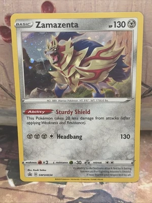 Zamazenta SWSH034 Sword & Shield Black Star Promo Cosmos Holo Pokemon Card NM - Image 1 of 2