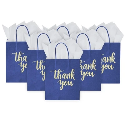 Paquete de 50 bolsas medianas de regalo de agradecimiento azul marino con asas 10x8x4 pulgadas, azul náutico... Foto 1 de 4