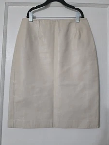 Gonna donna vintage Bloomingdale’s Margaret Godfrey pelle bianco sporco taglia 2P - Foto 1 di 6
