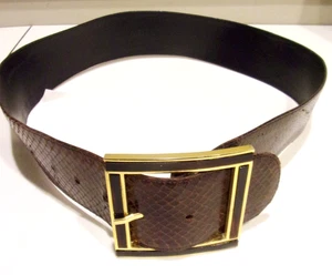 Vintage Saks 5th Ave braun Reptil Muster Leder Emaille Schnalle Gürtel Made in Italy - Bild 1 von 7
