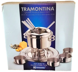 Tramontina Stainless Steel 14 Piece Fondue Set Chrome Mirror Finish New in Box - Picture 1 of 16