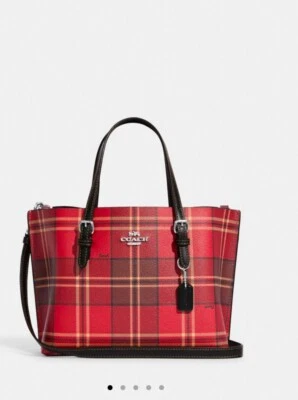 NWT COACH Women’s Mollie Tote 25 With Tartan Plaid Print Red/Black Multi CC874 - Image 1 of 4