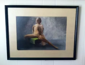 Provocative Young Nude Pastel Print Signed R.Blackman 1962 Framed - Picture 1 of 7