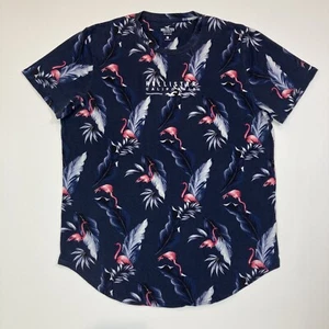 Hollister Mens Shirt Size Large Blue Short Sleeve Floral Flamingo AOP Surf - Picture 1 of 14