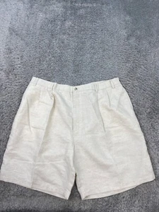 Roundtree & Yorke Shorts Mens 46x8 Relaxed Fit Beige Linen Blend Pleated Golf - Picture 1 of 8