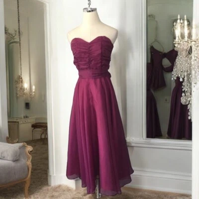 Vintage Prom Tea Dress Size 11/12 Purple Maroon Chiffon Sweetheart Neckline  - Image 1 of 4