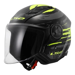 LS2 OF616 AIRFLOW II MOTORCYCLE SCOOTER HELMET Brush Black/Hi-Vis Size Large - Picture 1 of 1
