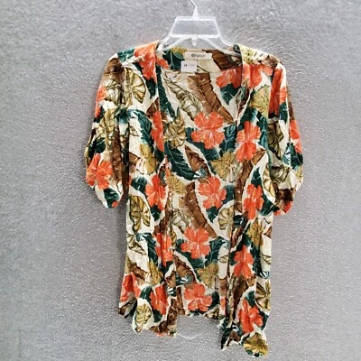 Rip Curl Women Sweater Small Beige Floral Hibiscus Cardigan Tropical READ - Image 1 of 4