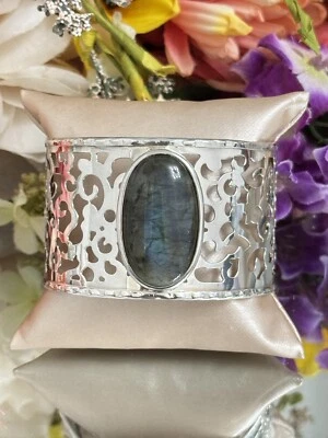 Sterling Silver QVC MILOR Italy Wide Labradorite Scroll Cuff Bracelet 8” - Image 1 of 4