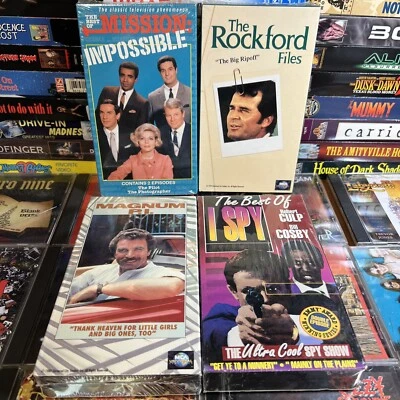 TV Party 4 New VHS Lot Detectives Mission Impossible  Rockford Magnum P.I. I Spy - Image 1 of 4