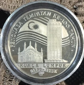 1990 100 tahun Kuala Lumpur PROOF rm25 Silver Coin in Capsule - Picture 1 of 2