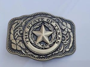 The Great State Of Texas Belt Buckle Star Brass Finish 3.50" X 2.50" Buckle - Picture 1 of 2