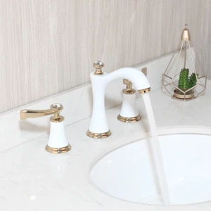 Bathroom Widespread Basin Sink Faucet Waterfall 2 Handle 3 Hole Vanity Mixer Tap - Picture 1 of 11