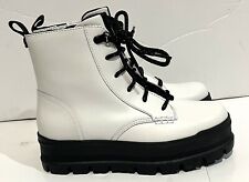 UGG Women's Sidnee Leather Combat Lace Up Boots in White Size 8 Waterproof