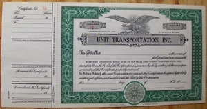 Stock certificate Unit Transportation, Inc., State of Michigan - Picture 1 of 2