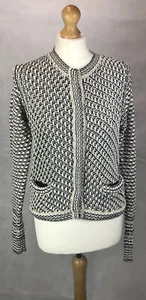 Pure Collection Cream Navy 100% Cotton Chunky Knit Button Cardigan UK12 A34 - Picture 1 of 12