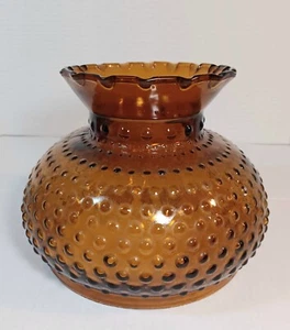 Vtg Amber glass hobnail Ruffled Hurricane Lamp Shade 7" fitter Replacement - Picture 1 of 5