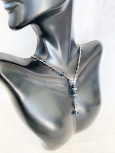 Vintage 925 Sterlingsilber blau Edelstein Perle Charm Halskette 20" lang. - Bild 1 von 7