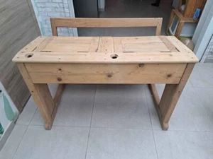 Pupitre - Ancien bureau d’écolier avec banc – Restauré - Afbeelding 1 van 4