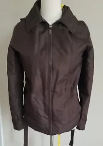 Women's WEATHER TAMER SMALL Coat Light Weight Lined Removable Hood Brown Zip Bel - Picture 1 of 12