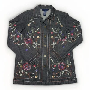 Veste en jean boho vintage Denim & Co brodée florale femme X-Small noir - Photo 1/6