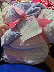 Just Born Girls Pink Purple White Patchwork Baby Blanket Minky Dots Sherpa New - Picture 1 of 3