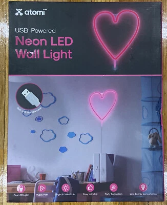 Atomi Neón LED Luz de Pared Rosa Retro Corazón Decorativo Arte de Pared Letrero Alimentado por USB Foto 1 de 3