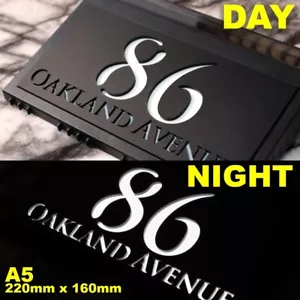 House Number Plaque Personalised House Signs LED Solar Light Door Wall Numbers - Picture 1 of 30