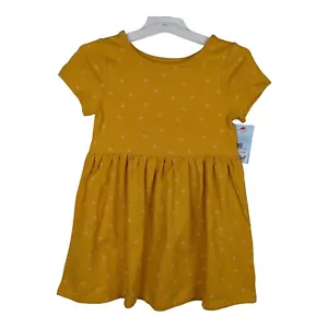 Cat & Jack Dress Girls 3T Toddler Short Sleeve Heart Mustard Yellow Knit New NWT - Picture 1 of 9