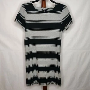 Merona women's S t-shirt dress gray black stripe scoop neck short sleeve zips - Picture 1 of 6