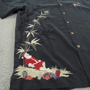 Bamboo Cay Shirt Men Large Black Hawaiian Embroidered Santa Christmas Xmas Modal - Picture 1 of 12