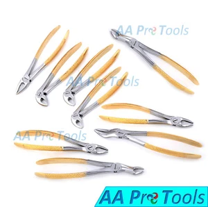 10 Dental Extracting Forceps Gold Plated Medical Extraction Instruments - Picture 1 of 3