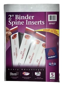 Avery 2” Binder Spine Inserts, 4 Inserts/Sheet, 5 Sheets/Pack 89107, L/IJ Print - Picture 1 of 2