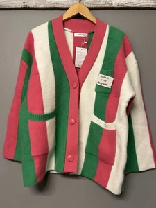 NWT Jascls Winter Long Sleeve Cable Knit Color block Sweater- Large Pink Green - Picture 1 of 11