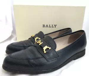 Bally Womens Navy Leather Loafers w/Gold Hardware w/Box Made in England EUC - Picture 1 of 12